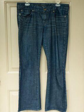 Express 2K7 Boot Cut Jeans Low Rise Vintage Dark Wash MInimal Short Flare Leg